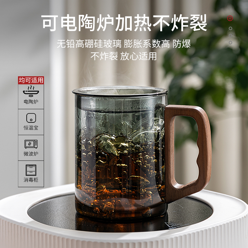 玻璃杯茶杯耐高温茶水分离泡茶杯男士专用高档茶道杯办公室喝水杯 - 图0