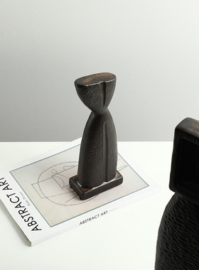 新中式侘寂几何黑陶瓷摆件