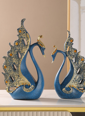 现代简约高档镶钻情侣天鹅树脂摆件客厅软装玄关创意家居婚房