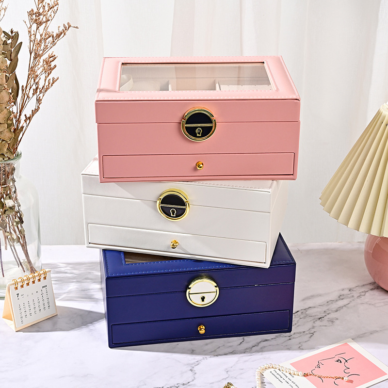 新款首饰盒收纳盒戒指耳环耳钉手镯项链珠宝礼品盒子饰品盒 - 图0