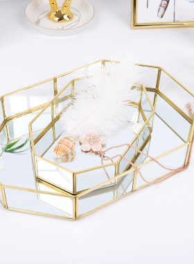 透明玻璃首饰护肤化妆品收纳盘香薰托盘咖啡茶盘托盘家居软装