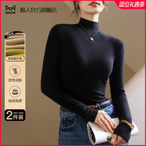 Half-height collar bottom shirt woman 2023 new plus suede thickened autumn winter dush black inner lap long sleeve blouse blouse