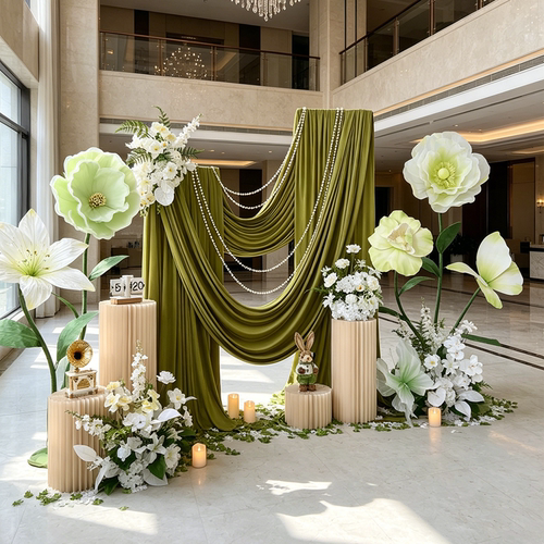 婚庆仿真花假花造景拱门大花柱森系婚礼堂舞台装饰场景布置可定制 - 图3