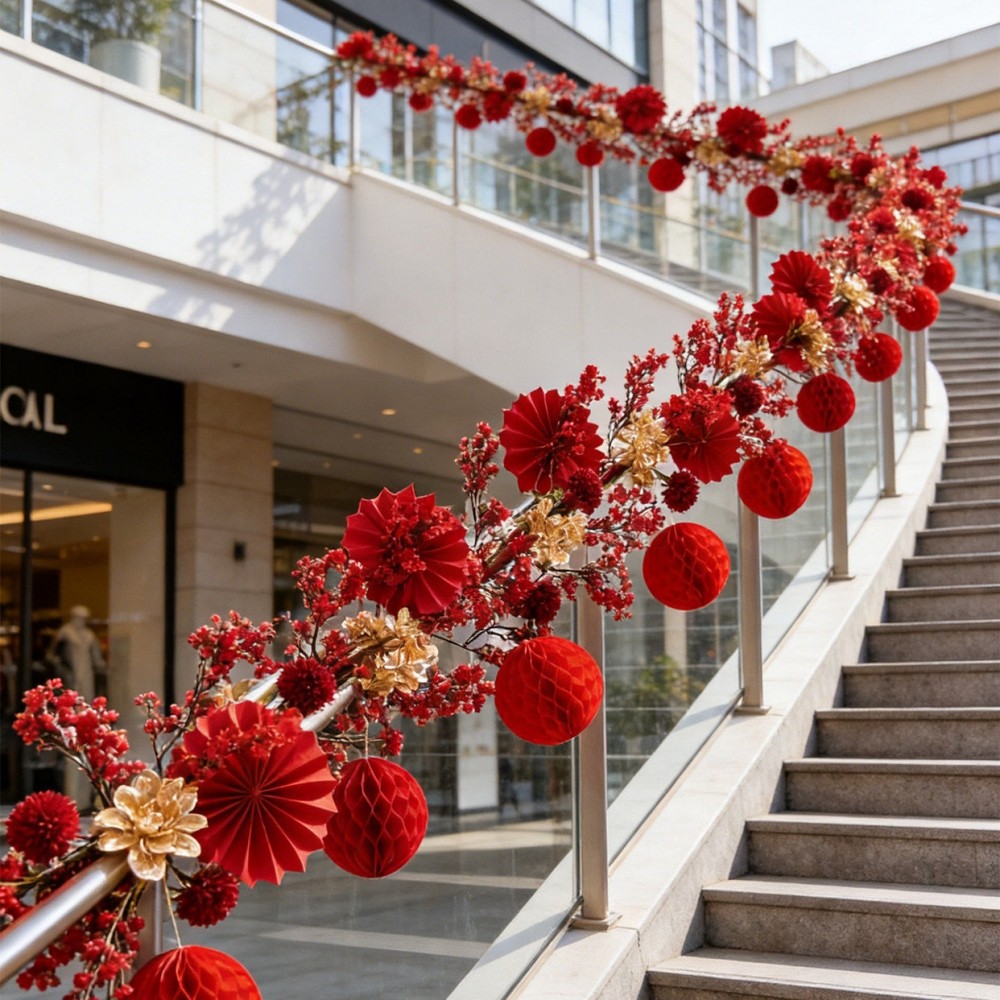 红色花艺仿真花造景假花藤条门头楼梯栏杆店铺春节过新年装饰挂件,淘宝优惠券,粉丝福利购,淘宝优惠卷