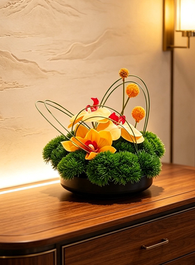 新中式仿真花艺永生花绿植酒店售楼处前台吧台餐桌面玄关假花摆件