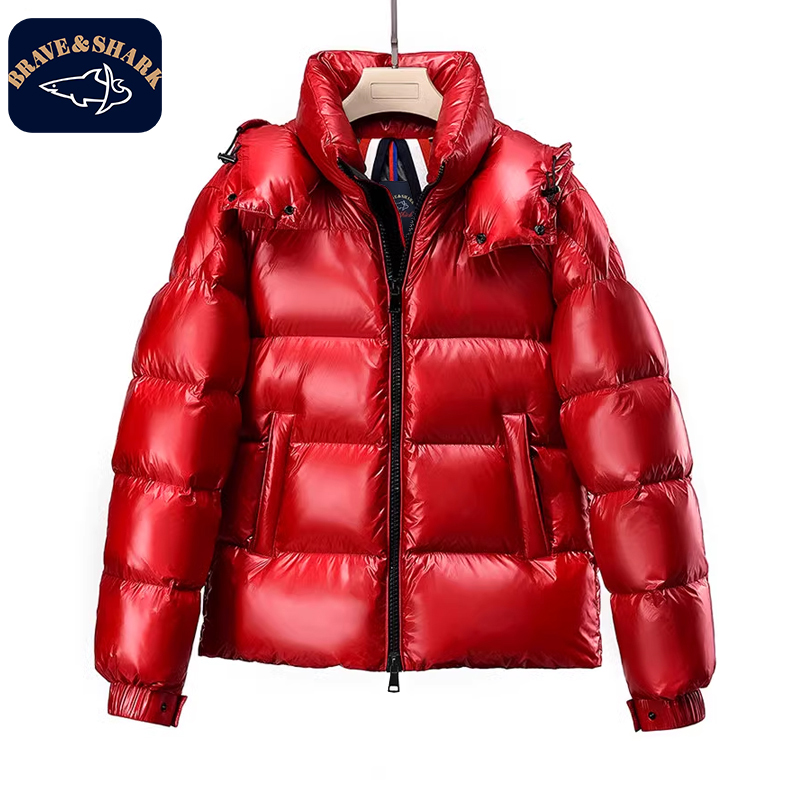 90鹅绒勇士鲨鱼高端羽绒服男装加厚超厚美式亮面商务高充绒量300g - 图1