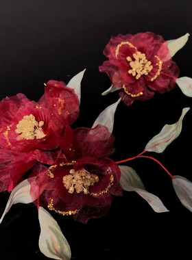 超仙森系白色绢花烫花汉服发簪
