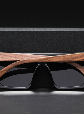 时尚男潮个性方框一体式复古墨镜B木镜腿偏光防晒太眼镜黑色大框