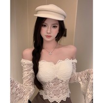 Beautiful fashion lace jersey undershirt female autumn and winter style unique Dont give a little sweaty hot girl sexy horn sleeve blouse