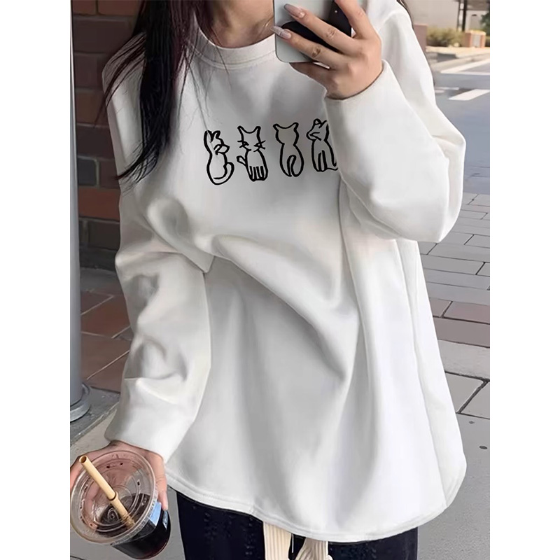 配鲨鱼裤的上衣春秋冬季白色打底衫女内搭中长款遮屁股长袖T恤ins - 图2