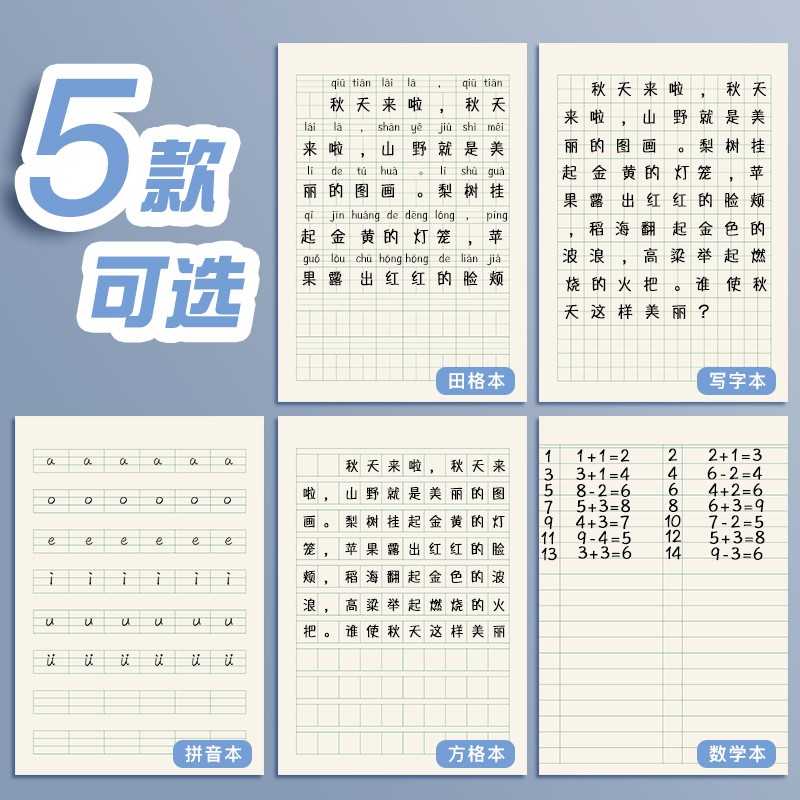 36k侧翻小学生田字格幼儿园拼音本田子格写字作业本拼音本数学练字本一年级方格本日格本 - 图0