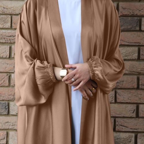 Muslim Women Kimono Open Abakya Dubai Imitated Silk Fabric-图1