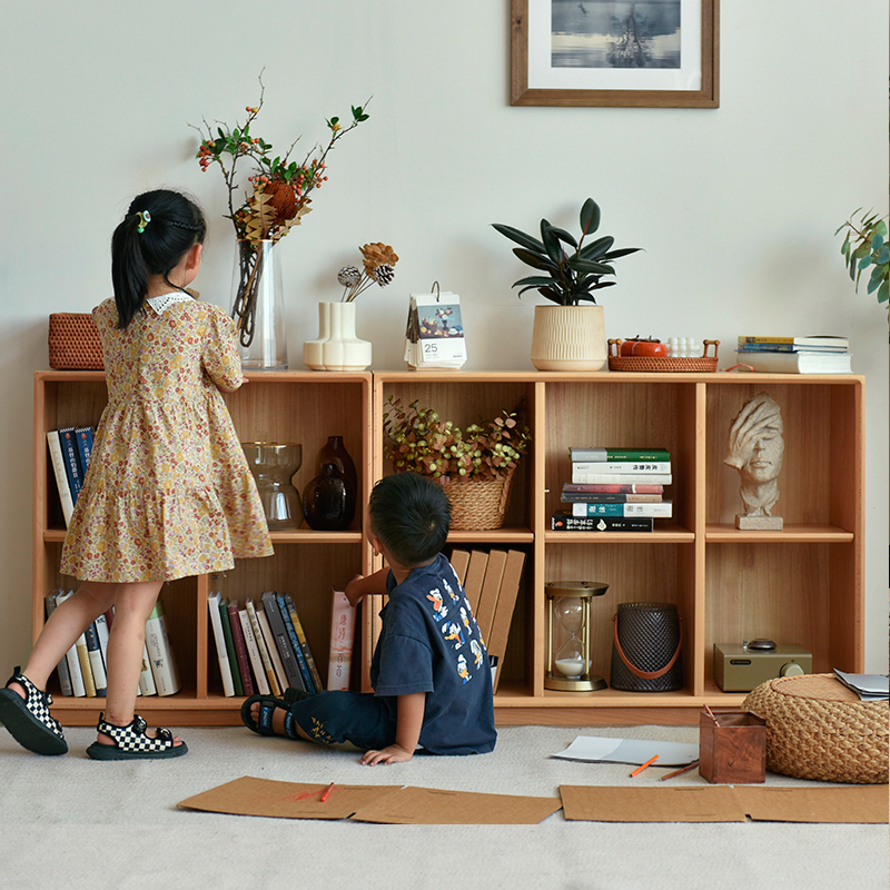 书架客厅落地书柜矮柜儿童格子柜组合实木收纳柜日式储物柜展示柜 - 图2