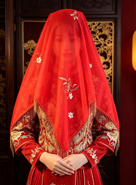 刺绣花朵流苏中式新娘结婚红盖头
