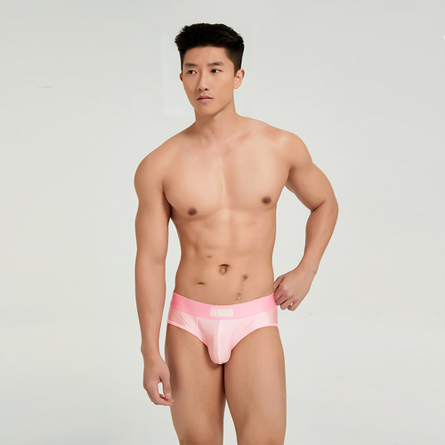 【26新品】Oengus拉丝金属光泽感男士粉色三角裤性感高弹透气瘾诱 - 图2