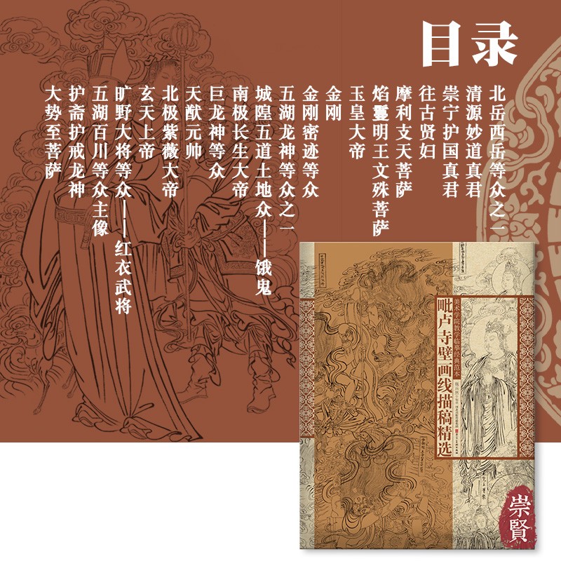 毗卢寺壁画线描稿精选美术学院教学临摹经典范本函装活页单张人物画4开国画白描人物大画稿工笔人物初学描摹河北美术出版社 - 图0