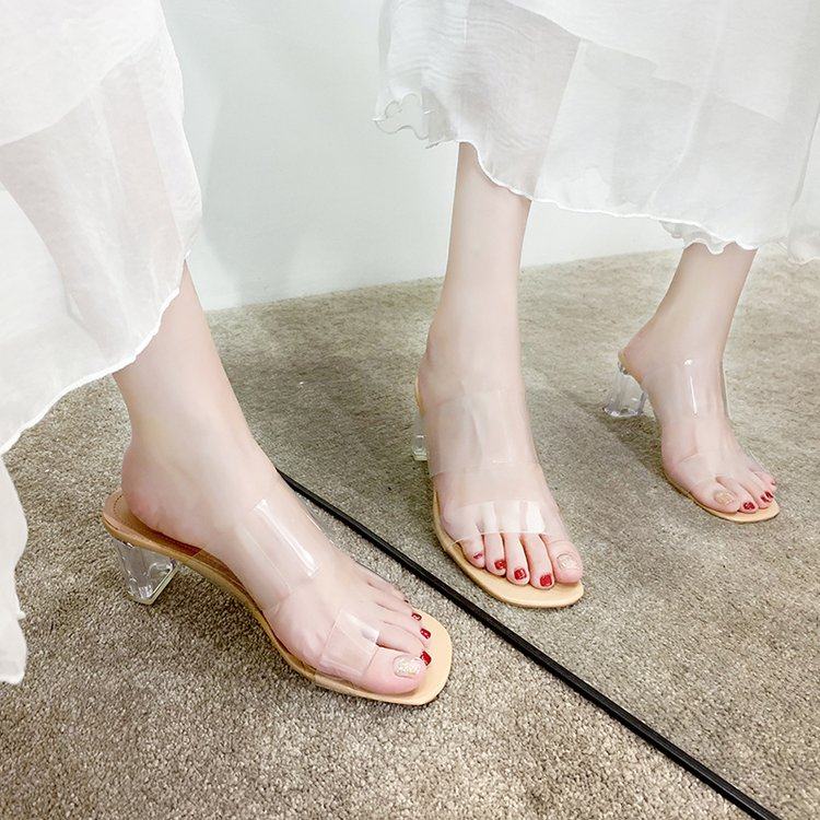 35-45大码女鞋44爆款外穿透明一字拖43水晶粗跟凉鞋42高跟鞋男士,淘宝优惠券,粉丝福利购,淘宝优惠卷