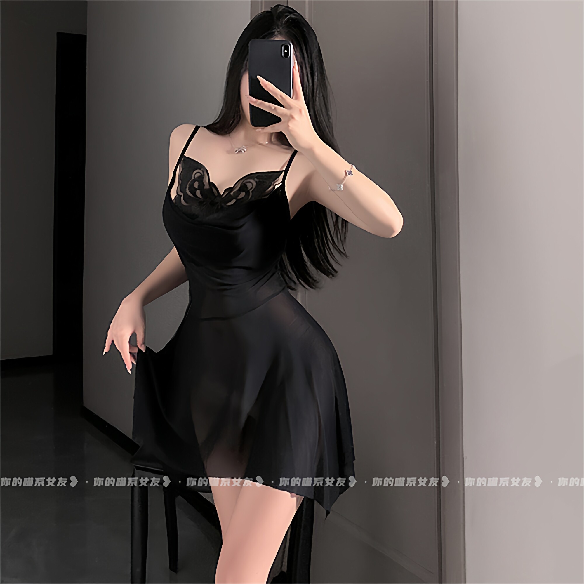 喵：蝴蝶梦境*温柔甜美少女感吊带睡裙纯欲蝴蝶堆领性感蕾丝睡衣 - 图0