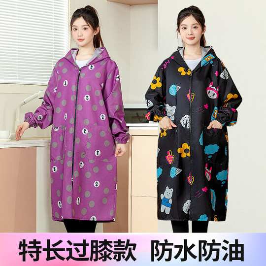 Manteau Extra long de dessin animé, smock imperméable et résistant à l'huile, manteau fin quatre saisons pour femmes, tablier de cuisine, vêtements de travail, nouvelle collection 2025