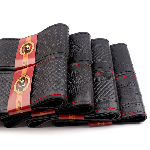 汽车印花方向盘套真皮手缝大众四季通用男女牛皮缝制皮套防滑把套 - 图3