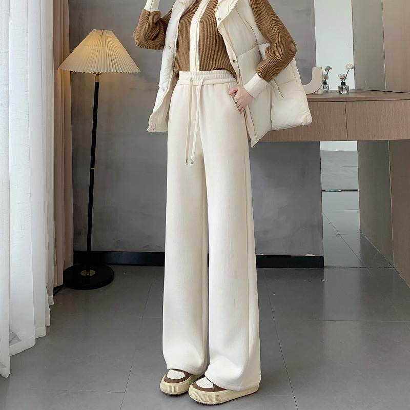 加绒雪尼尔阔腿裤女2024秋冬季加厚羊羔绒保暖显瘦直筒休闲运动裤,淘宝优惠券,粉丝福利购,淘宝优惠卷