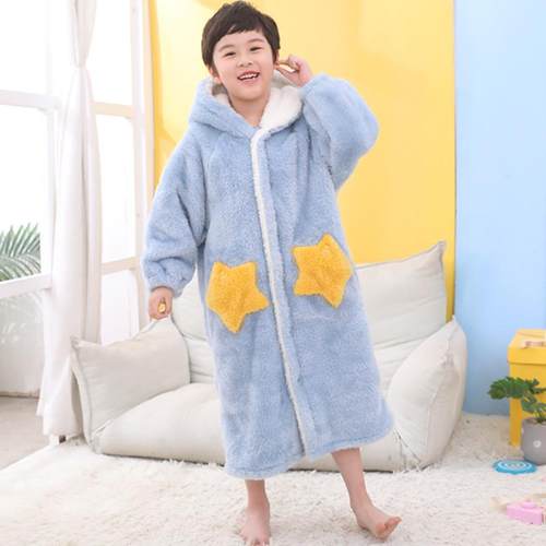 儿童睡袍秋冬季男童女童法兰绒浴袍珊瑚绒长款睡衣加厚宝宝家居服 - 图2