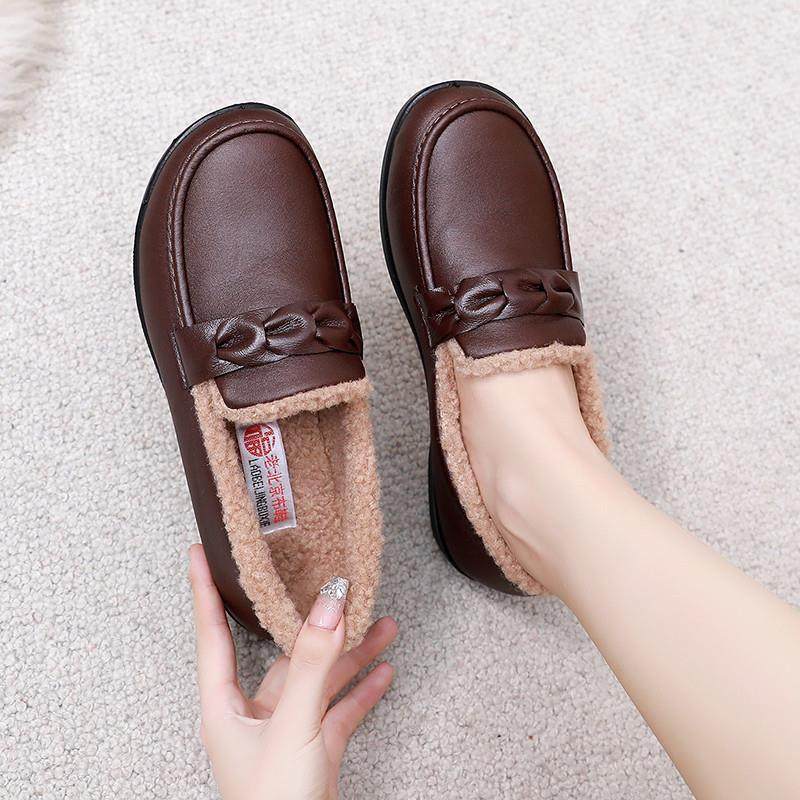 冬季女鞋加绒保暖乐福鞋一脚蹬皮面百搭时尚黑色上班工作豆豆棉鞋,淘宝优惠券,粉丝福利购,淘宝优惠卷