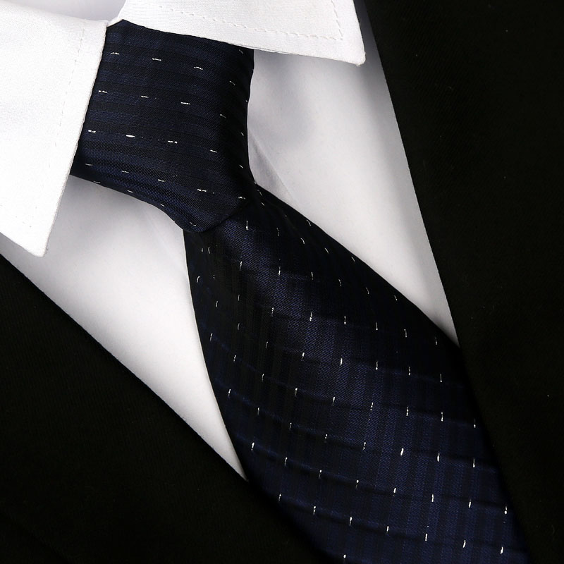 懒人拉链式领带男 8m商务正装工作上班职业应聘蓝色条纹西装领带 - 图0