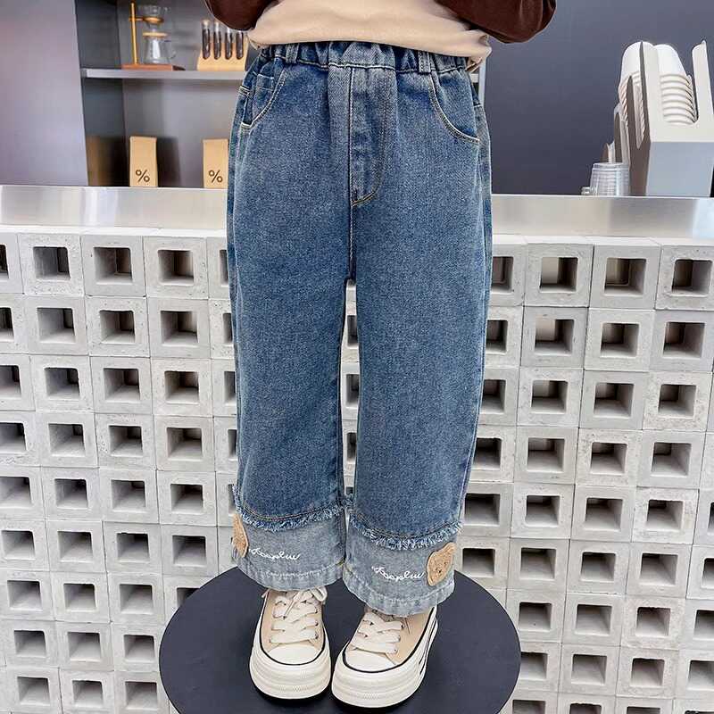 女童牛仔裤春秋款2025新款儿童直筒休闲裤女宝洋气韩版阔腿长裤 - 图3