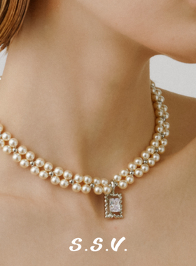 SSV珍珠系列双层珠珠锆石短项链女轻奢高级感锁骨链