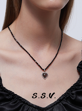 SSV黑色爱心串珠项链女甜酷风