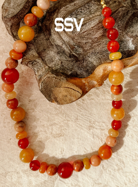 SSV敦煌系列沙漠落日余晖红玛瑙串珠项链 女高级感锁骨链