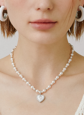 SSV复古系列白色桃心大小珍珠项链女 小众设计爱心高级感锁骨链