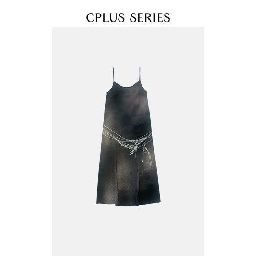 【Ivy吕颖博主同款】CPLUS SERIES真丝缎面腰链印花波浪连衣裙 - 图2