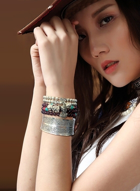 复古银色宽手镯宽条云南