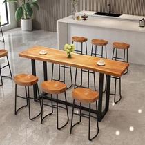 Nordic Iron Art Bar Table And Chairs Combined Milk Tea Shop Casual High Foot Table Coffee Hall Restaurant Solid Wood Strip Narrow Table