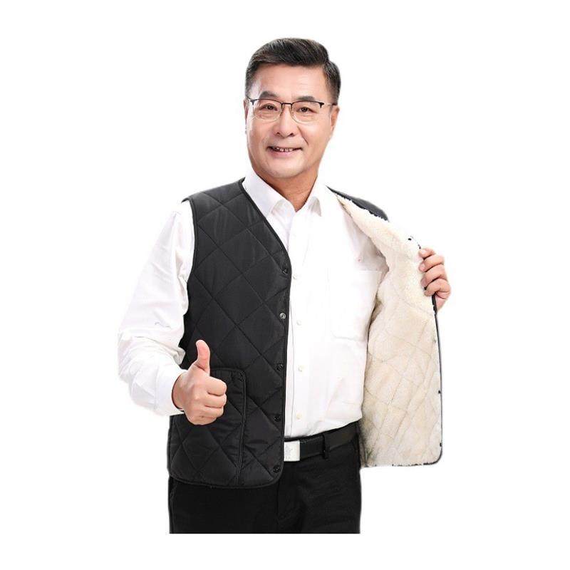 青山百货男装2025爸爸装新款加绒厚马甲秋冬季羊羔绒真皮坎肩背心,淘宝优惠券,粉丝福利购,淘宝优惠卷