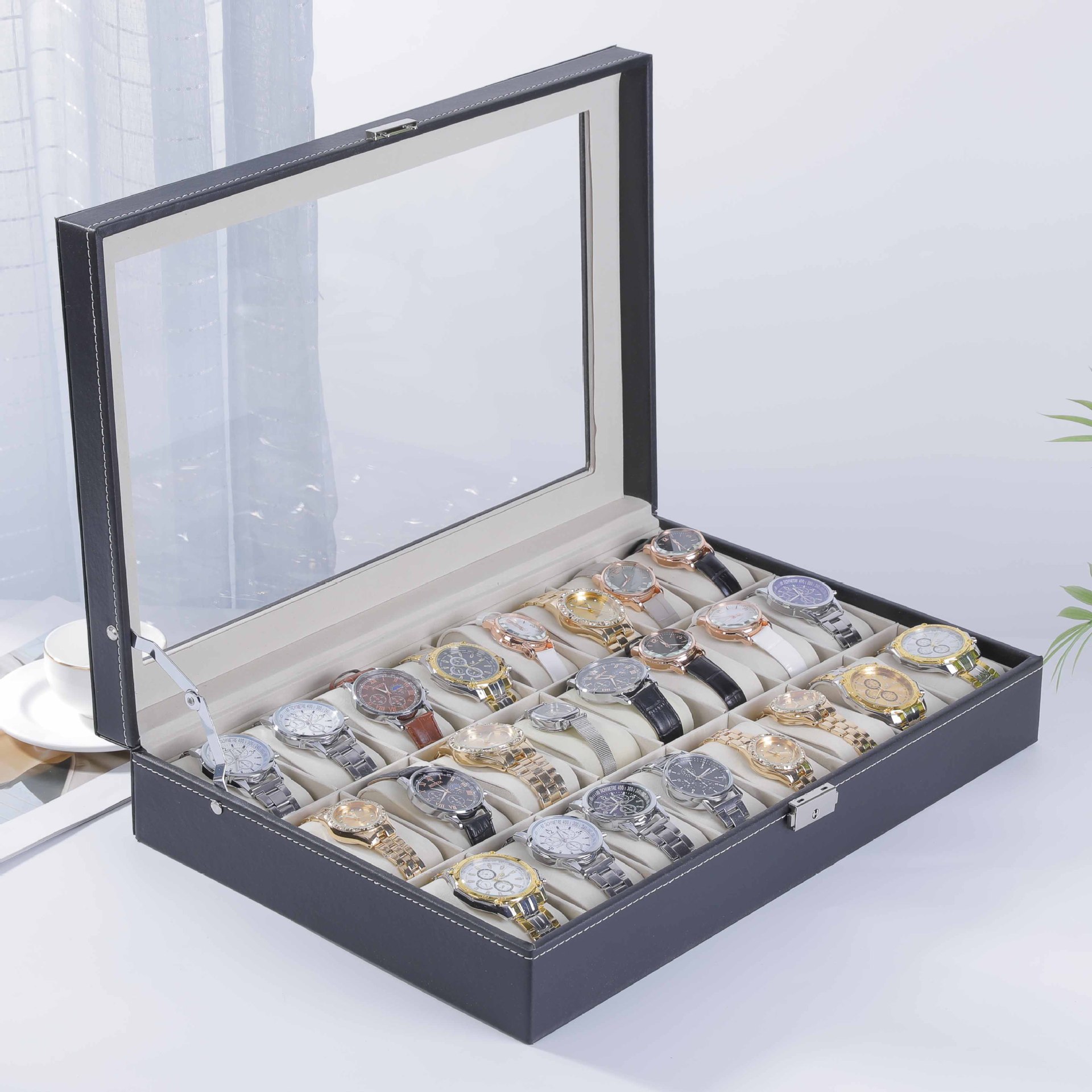 皮质表盒手表收纳盒腕表展示盒手表箱多只装表首饰盒天窗手链盒子 - 图1