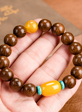 天然金丝檀木玛瑙玉髓手串男民族风菠萝蜜心经佛珠念珠文玩手链女