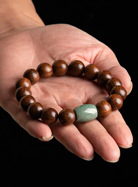 金丝檀木手串天然翡翠路路通佛珠