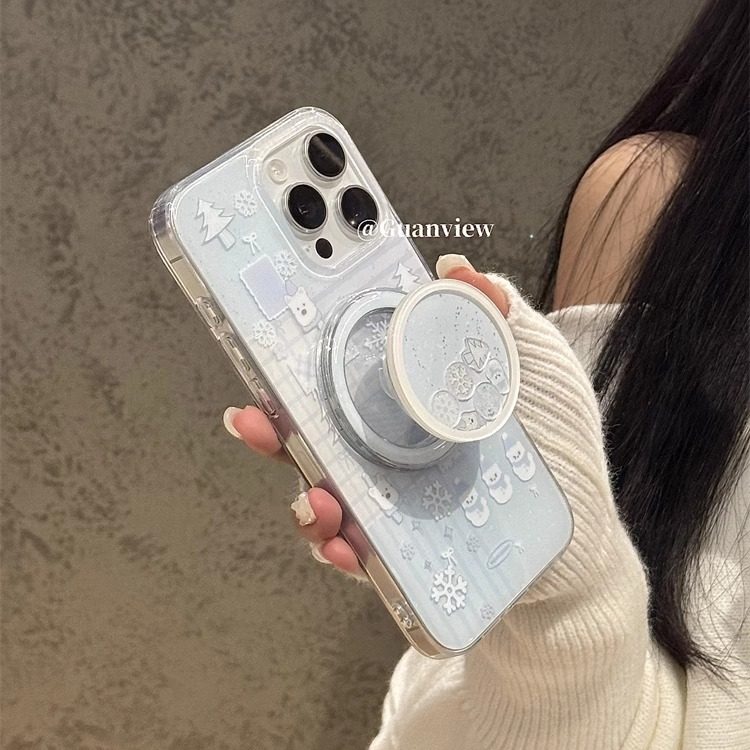 guanview ins清新西高地雪花雪人磁吸壳适用iphone16promax苹果16手机壳17pro软14双层13摇摇乐支架15防摔套,淘宝优惠券,粉丝福利购,淘宝优惠卷
