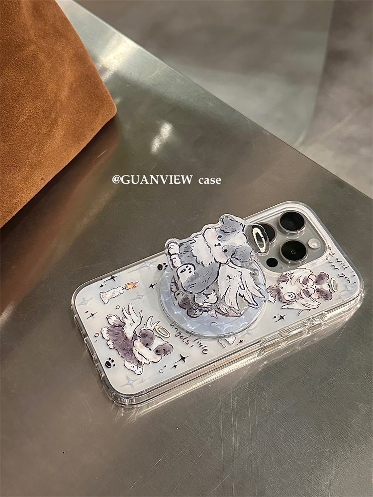 guanview ins天使翅膀小边牧狗狗磁吸手机壳适用iphone15promax苹果14双层工艺13硅胶全包12少女11软壳防摔套