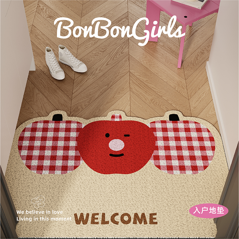 新年红色结婚入户地垫门口丝圈防滑耐脏脚垫进门玄关可裁剪地毯 - 图0