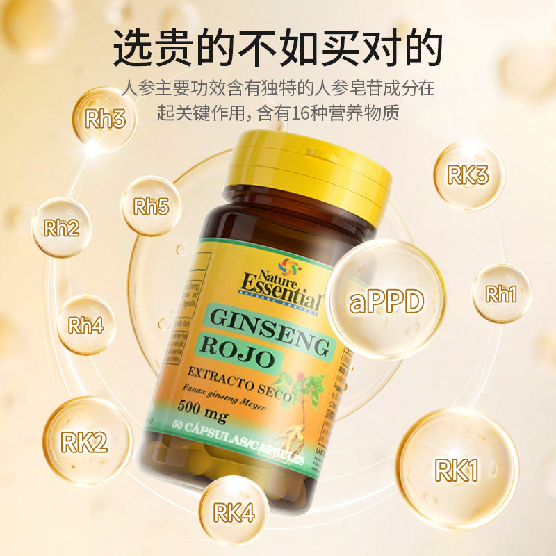 西班牙ne红参皂苷50粒人参精华胶囊 REGINAAPIS滋补养生海外高丽参及其制品