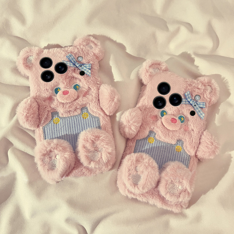 背带裤小熊适用苹果17promax手机壳华为pura80荣耀400pro小米17立体vivos30毛绒opporeno14秋冬季x200卡通软p,淘宝优惠券,粉丝福利购,淘宝优惠卷