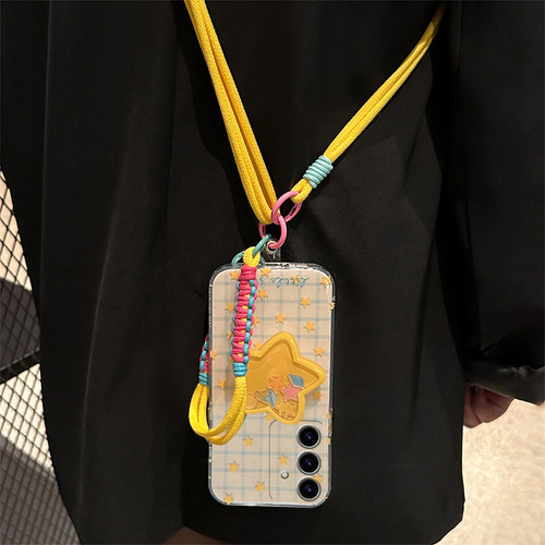 ins风格子星星适用三星s25edge手机壳s24plus立体s23+十s22摇摇乐s21fe支架s20ultra斜挎s10/s9/s8/note20软p - 图0