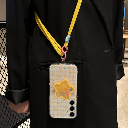 ins风格子星星适用三星s25edge手机壳s24plus立体s23+十s22摇摇乐s21fe支架s20ultra斜挎s10/s9/s8/note20软p - 图1