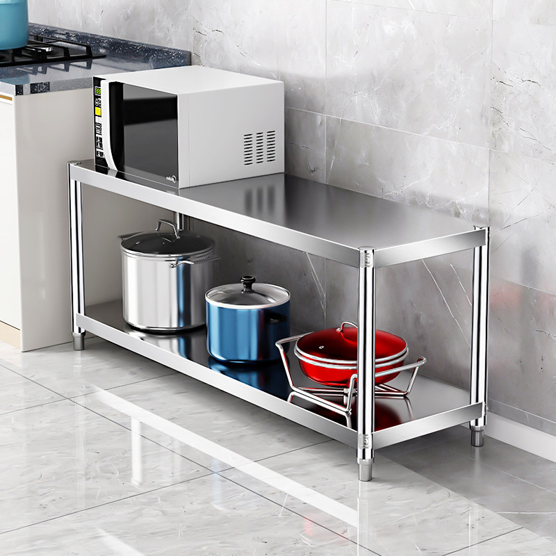 厨房置物架不锈钢收纳微波炉灶台两层双层二层不锈钢架落地放锅架