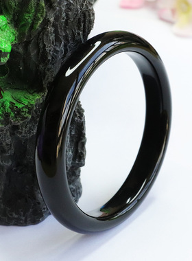 天然黑玛瑙手镯玉髓正圈水晶珠宝复古风女士吉祥纳福礼物饰品镯子