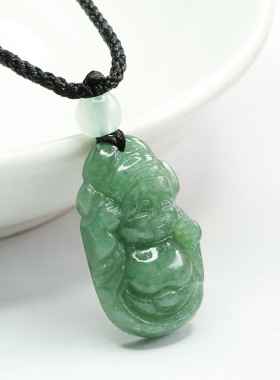 天然缅甸A货翡翠吊坠满绿财源滚滚小财神项链挂件男女士复古饰品